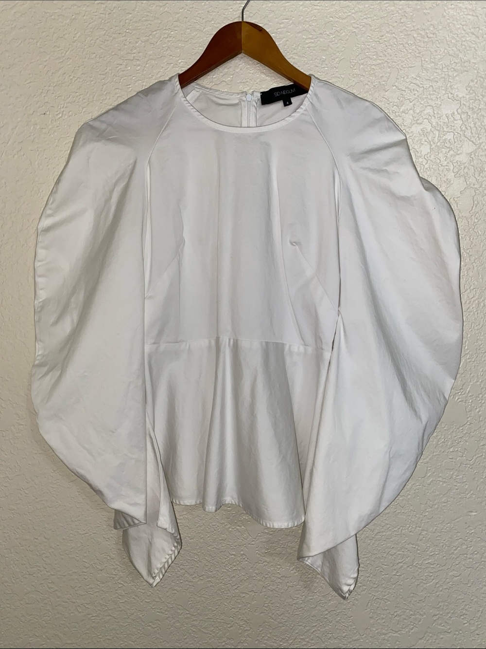 Sid Neigum White Puff-Sleeve Peplum Blouse
